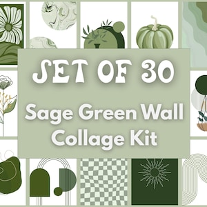 Sage Green Wall Collage Kit |Set of 30 digital wall decor prints | Retro Aesthetic Room Decor | soft sage aesthetic retro art prints | 5x7