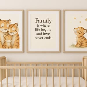 Adorable Tiger Family Print | Safari Nursery Decoration | Jungle Animal Wall Art | DIY Baby Room Decor