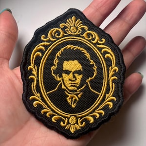Beethoven Portrait Embroidered Patch | Iron or Sew On, Baroque Style (3.5x2.9 inches)