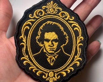 Beethoven Portrait Embroidered Patch | Iron or Sew On, Baroque Style (3.5x2.9 inches)