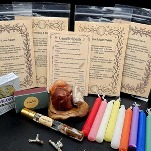 Spell Candle Kit for Beginners • 10 Chime Candles, Manifestation Oil & 4 Guided Ritual Spells