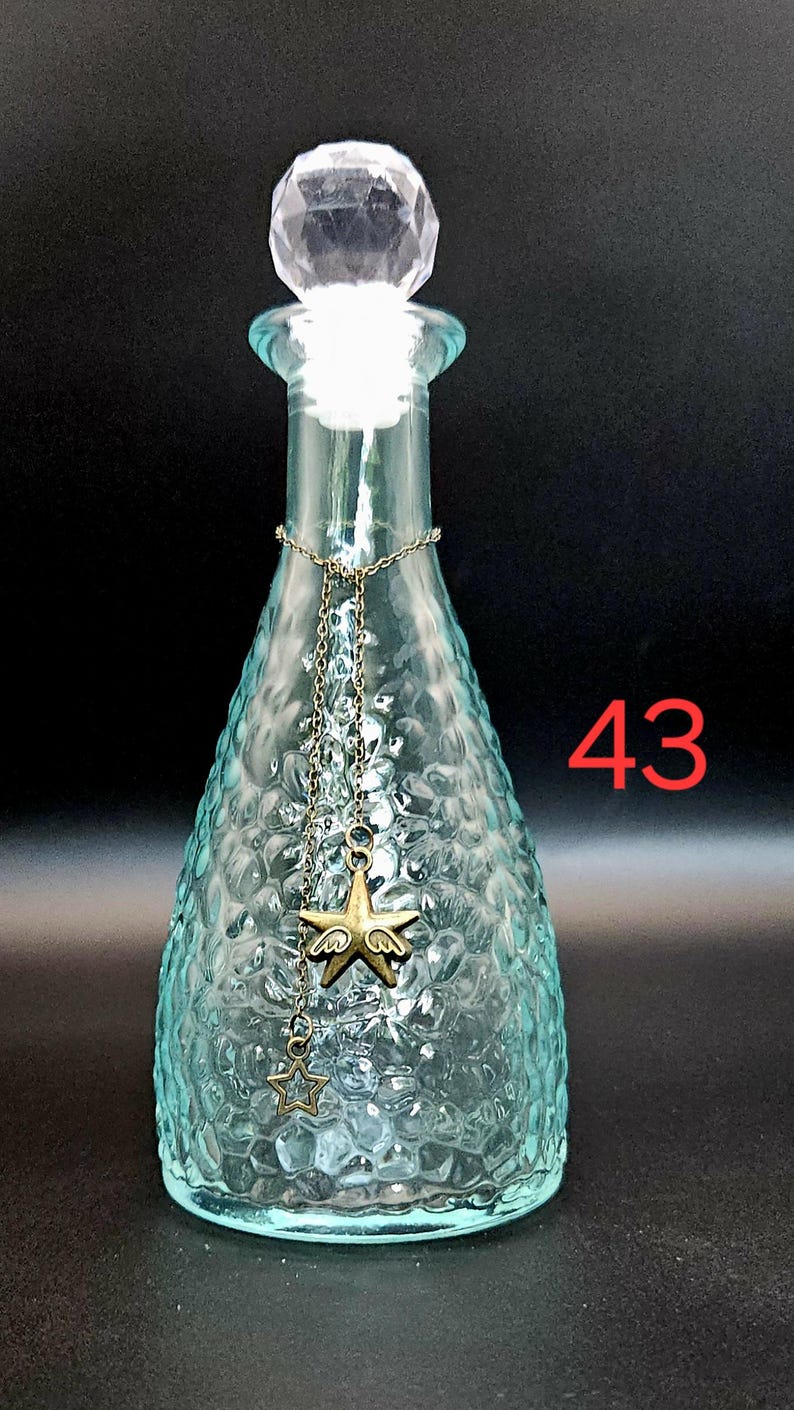 Moonwater & Sunwater Potion Jar - Colored Glass Witch Bottle for Rituals and Spells 43 Star with wings