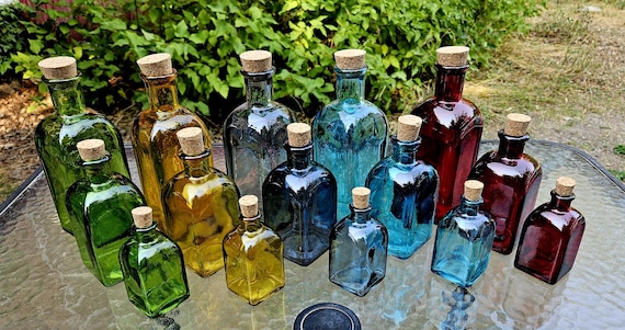 Recycled Spanish Colored Glass Bottle: Aromatherapy, Altar Decor