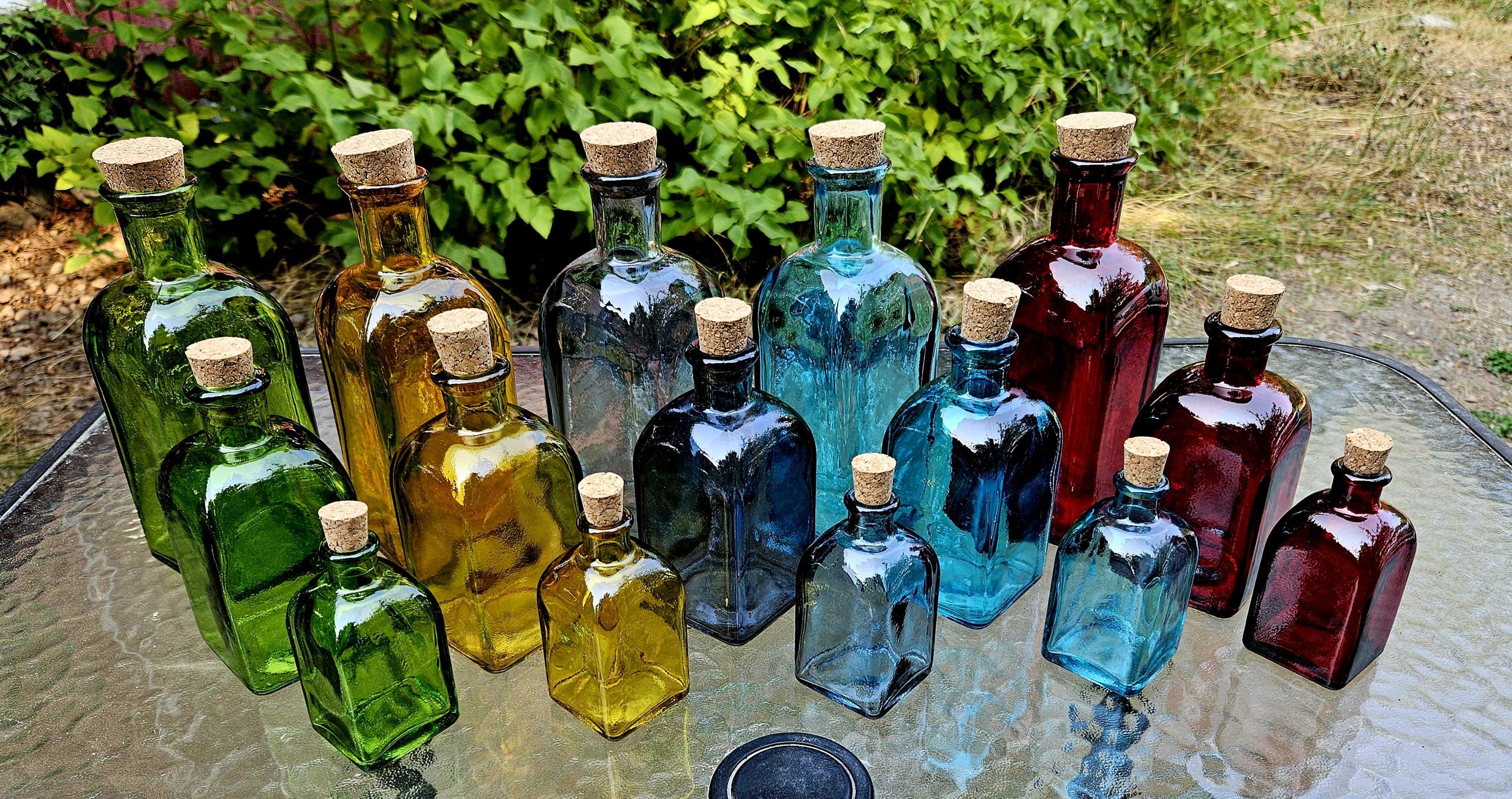 Recycled Spanish Glass Bottle • Colored Square Apothecary Jar for
