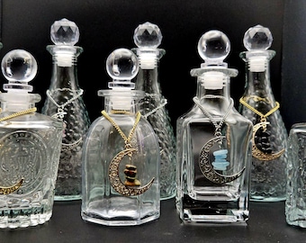 Glass  Moonwater Bottle with Gemstone Crescent Charm