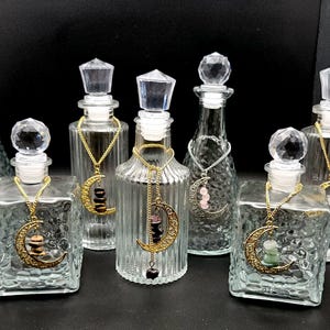 Glass  Moonwater Bottle with Gemstone Crescent Charm
