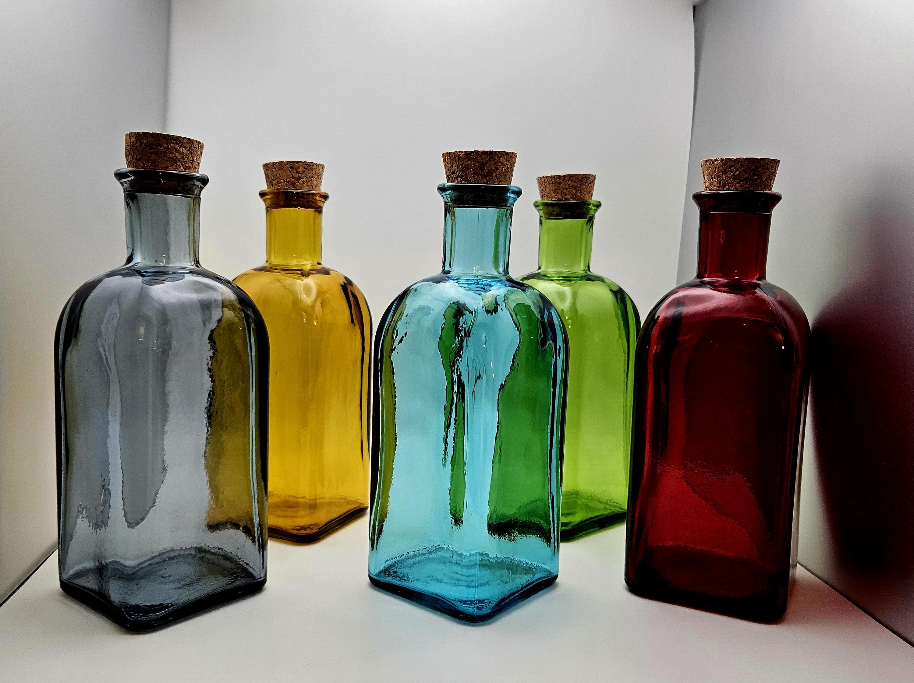 Recycled Spanish Glass Bottle • Colored Square Apothecary Jar for