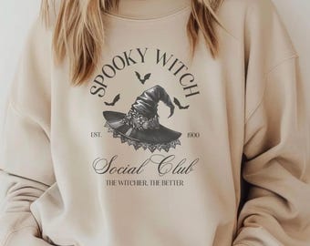 Spooky Witch Social Club Sweatshirt: Halloween Grafik Rundhalsausschnitt