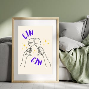Cin Cin Wall Art, Wine Glass Poster, Cheers Kitchen Decor, Bar Cart Printable, Modern Minimalist Wine Print, Italian Toast Wall Poster
