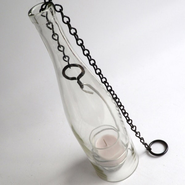 Long Neck Clear Glass Wine Bottle Candle Holder Hanging Lantern