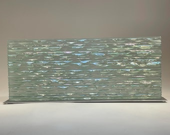 Abstract Wave Sculpture "Ethereal Drift"  – Handmade Contemporary Fused Glass Art for Tabletop or Shelf – Aqua Iridescent Modern Decor