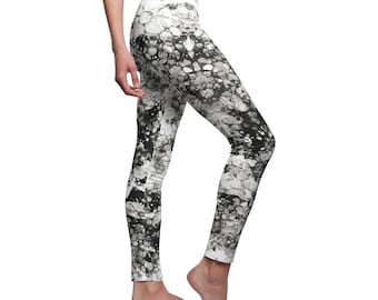 Zwart-witte legging met bubbelmarmerpatroon | Leggings