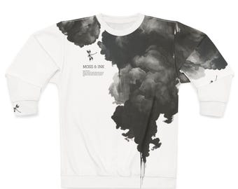 Ink Cloud Art Sweatshirt, Abstract Black Smoke Hoodie, Gothic All Over Print Crewneck, Aesthetic Grunge Pullover, Dark Cottagecore Top