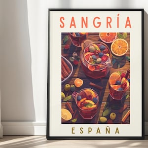 Sangria Spanish Drink Poster – Red Wine Wall Art – Spanish Kitchen Decor – Cocktail Print – Madrid Poster - Barcelona Print - Spain Travel