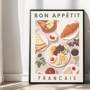Bon Appétit French Food Poster: Kitchen Wall Art, Paris Print