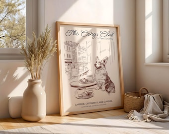 Corgi Coffee Club Print: Parisian Cafe Dog Art