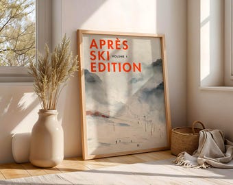 Ski Magazine Art Print: Apres Ski Club Decor, Minimalist Wall Art Skiing, Retro Ski Poster