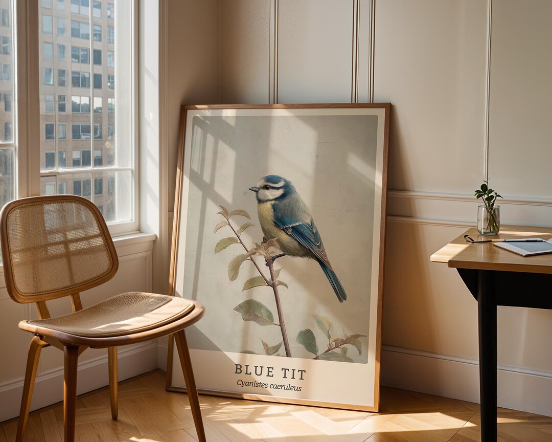 Vintage Blue Tit Print: Cottagecore Bird Wall Art, Garden Birds Poster ...