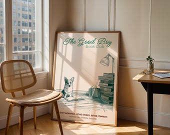 Corgi Book Club Print: Scandinavian Art, Dog Lover Gift