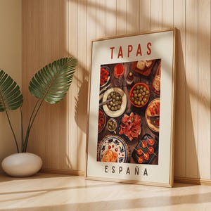 Mediterranean Food - Bar Cart Print - Tapas Print - Kitchen Art - Paella Poster - Food Spread Print - Madrid Spain Map - Tapas Poster
