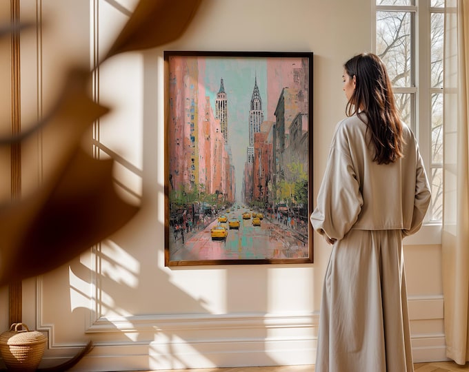 Newyork Print: Abstract NYC Skyline Print, Modern Pastel Cityscape