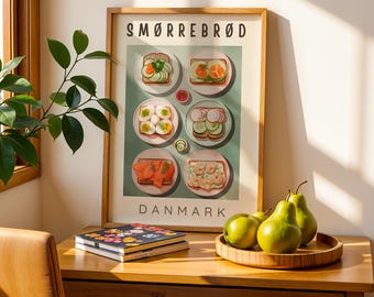 Smorrebrod Poster: Retro Danish Food Art Print