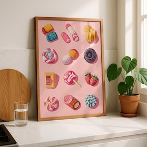 Sweets Kitchen Art Print Retro Candy Poster Vintage Dessert Illustration Aesthetic Wall Art Cafe Print Confectionery Poster Home Decor