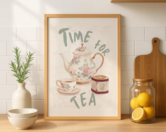 Vintage Tea Pot Poster: Retro Kitchen Wall Art