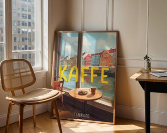 Kaffe Typography Copenhagen Poster: Scandinavian Poster Coffee, Nyhavn Travel Wall Art, Denmark Gift Print