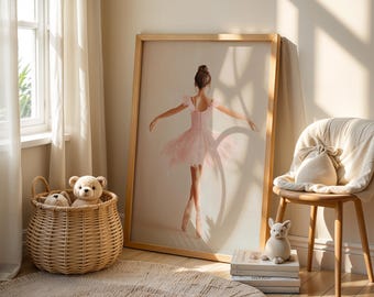 Pink Ballerina Art Print: Vintage Ballet Poster, Nursery Decor