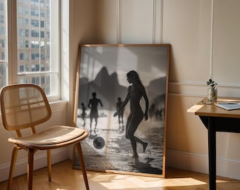 Brazil Beach Football Poster: Black & White Ipanema Wall Art
