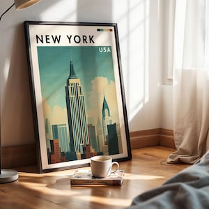 レトロなニューヨークのスカイラインプリント：70年代スタイルのニューヨークポスター