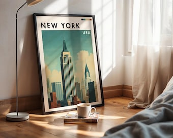 Retro NYC Skyline Print: 70s Style New York Poster