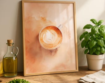 Latte Art Print: Skandynawska ilustracja kawy, wystrój kawiarni kuchennej
