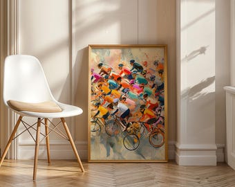 Plakat z wyścigu kolarskiego: akwarelowy wydruk artystyczny Peloton