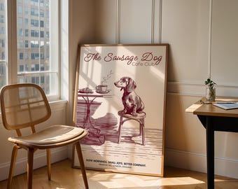 Dachshund Cafe Print: Parisian Sausage Dog Art Poster