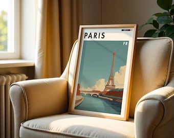 Eiffel Tower Print: Retro Paris Travel Poster