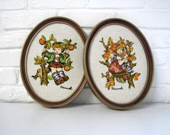 Vintage Pair of Hummel Crewel Needle Point Pictures