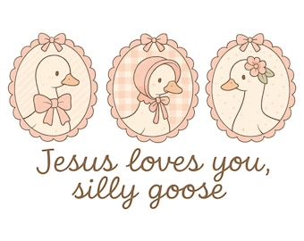 Ganso Cristiano Tonto (PNG), Diseño Moderno Basado en la Fe, Diseño de Sublimación de Camiseta Cristiana "Jesús te Ama", Ganso Rosa con Marco Lindo (PNG)