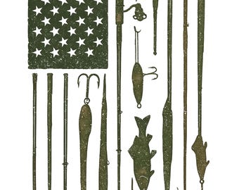 Distressed Fishing American Flag Design Png