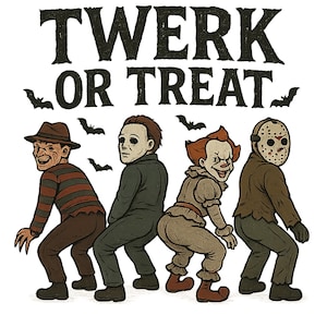 Halloween Twerk or Treat Png, Halloween Horror Charaktere Png, Tanzender Mörder Png, Gruselige Saison Png, Süßes oder Saures Png, Halloween-Hemd