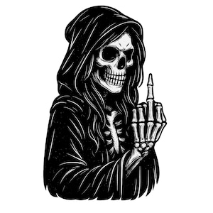 Female Grim Reaper Skeleton Cut Files EPS-SVG-PNG Instant Download Laser, Lady Reaper, Fun, Middle Finger Skull Vector Tattoo, Cameo, Cricut