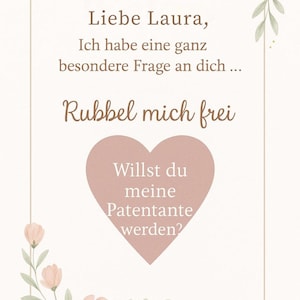 Rubbelkarte “Willst du meine Patentante werden?” – personalisierte Postkarte mit Name, Herz-Rubbelsticker – Geschenk zur Schwangerschaft