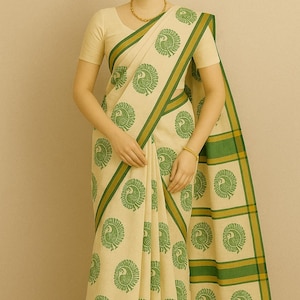 Traditional Kerala Set Mundu with Golden Kasav Border | 100%Handloom Cotton | Festive & Cultural Wear | Onam, Vishu, Temple Wear
