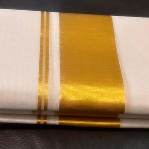 Kerala Kasavu Set Mundu: Handloom Cotton Saree with Gold Border