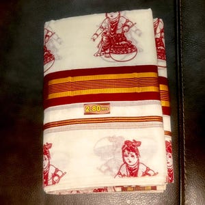 Krishna Motif Set Mundu: Handloom Kerala Saree with Kasavu Border