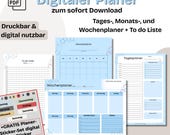 Digitaler Planer PDF Hellblau A4 | Undatiert Monat Woche Tag To-do | Planer Goodnotes & Print | Produktivität Plan | inkl. GRATIS Sticker