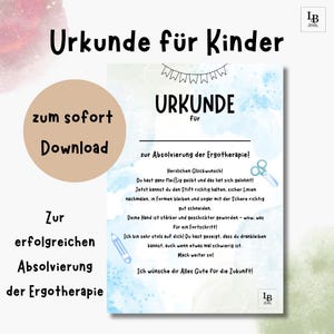 Certificado digital de terapia ocupacional (PDF azul, A4) | Certificado infantil (bolígrafo/tijeras) | Finalización de la terapia | Póster infantil | Impresión | Accesorios de terapia ocupacional