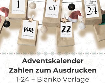 Calendrier de l'Avent : numéros 1 à 24 | Calendrier de l'Avent à imprimer | Bricolages pour calendrier de l'Avent | PDF de Noël | Allemand