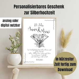 Personalized silver wedding anniversary gift | 25th wedding anniversary card | Digital download for printing | For the silver wedding anniversary